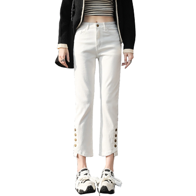 小个子直筒弹力九分烟管牛仔裤女