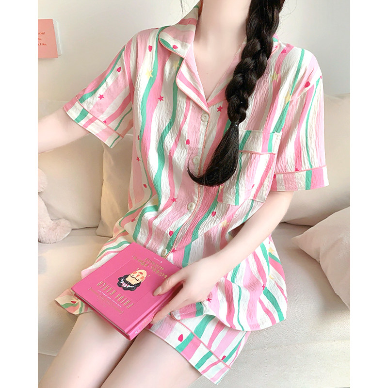 品牌折扣正品女装断码清仓特价不能退换多巴胺条纹云朵棉睡衣女款
