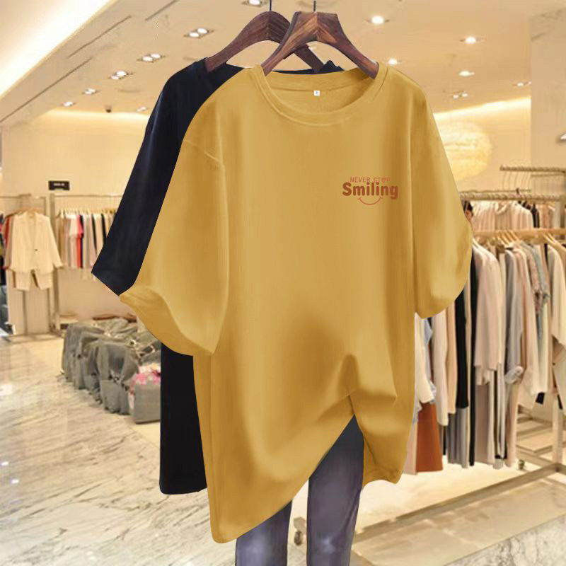 品牌折扣正品女装断码清仓特价不能退换中长款黄色短袖T恤女