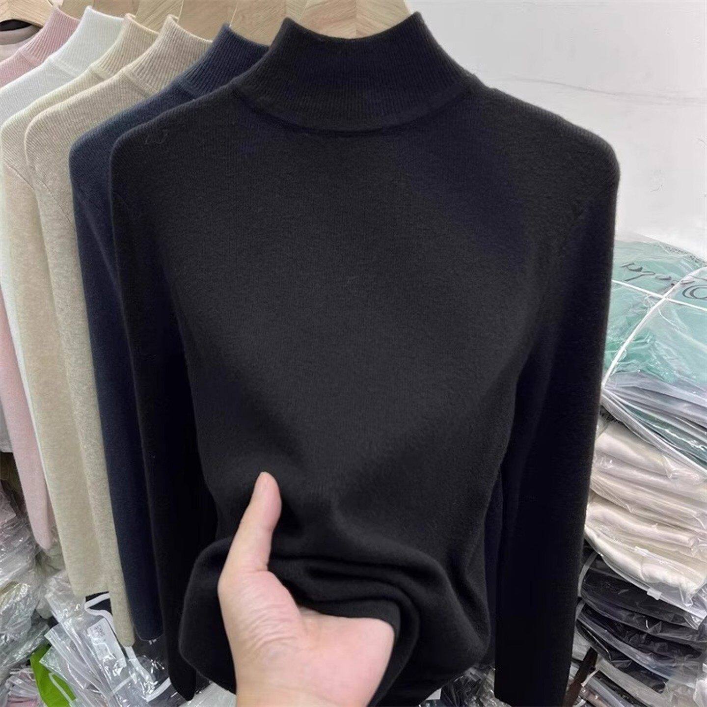 品牌正品女装衣服断码特价清仓 不退换-黑色半高领毛衣打底衫女秋