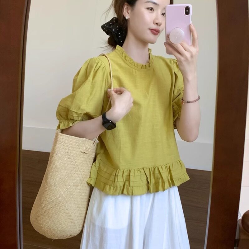品牌折扣正品女装断码清仓特价不能退换木耳边衬衫短袖T恤女款夏