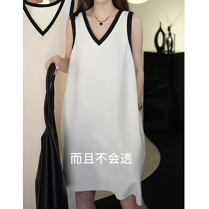 品牌折扣正品女装断码清仓特价不能退换白色无袖背心连衣裙女夏季