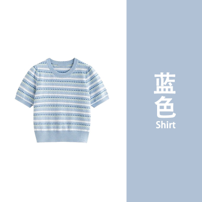 品牌折扣正品女装断码清仓特价不能退换条纹蓝色圆领短袖T恤女夏