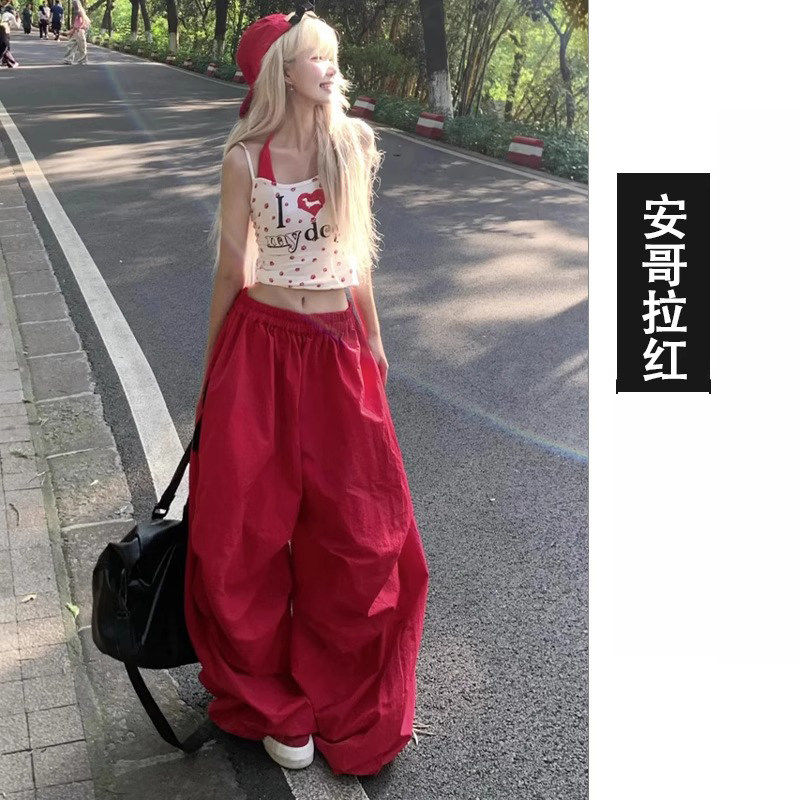 品牌正品女装衣服断码特价清仓 不退换-红色速干工装裤女夏季薄款