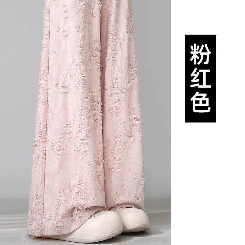品牌折扣正品女装断码清仓特价不能退换粉色镂空破洞阔腿裤女夏季