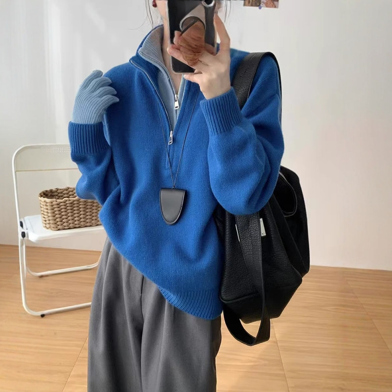 品牌折扣正品女装断码清仓特价不能退换克莱因蓝色假两件毛衣女冬
