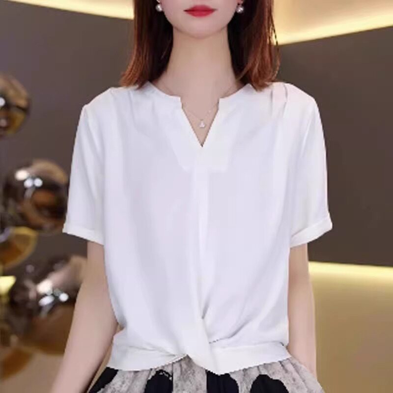 品牌折扣正品女装断码清仓特价不能退换v领白色衬衫短袖T恤女
