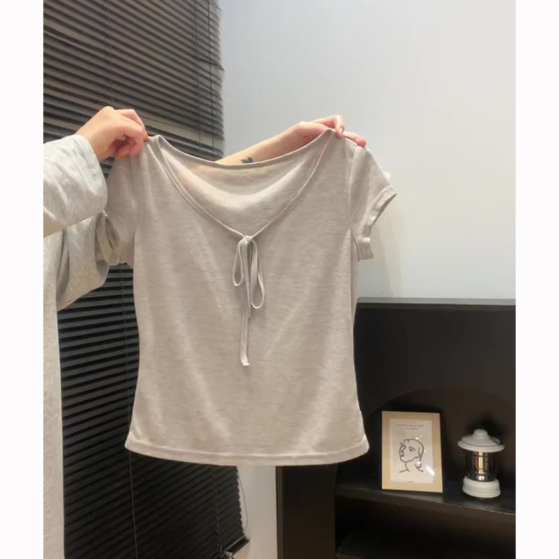 品牌折扣正品女装断码清仓特价不能退换大码设计感系带领口短