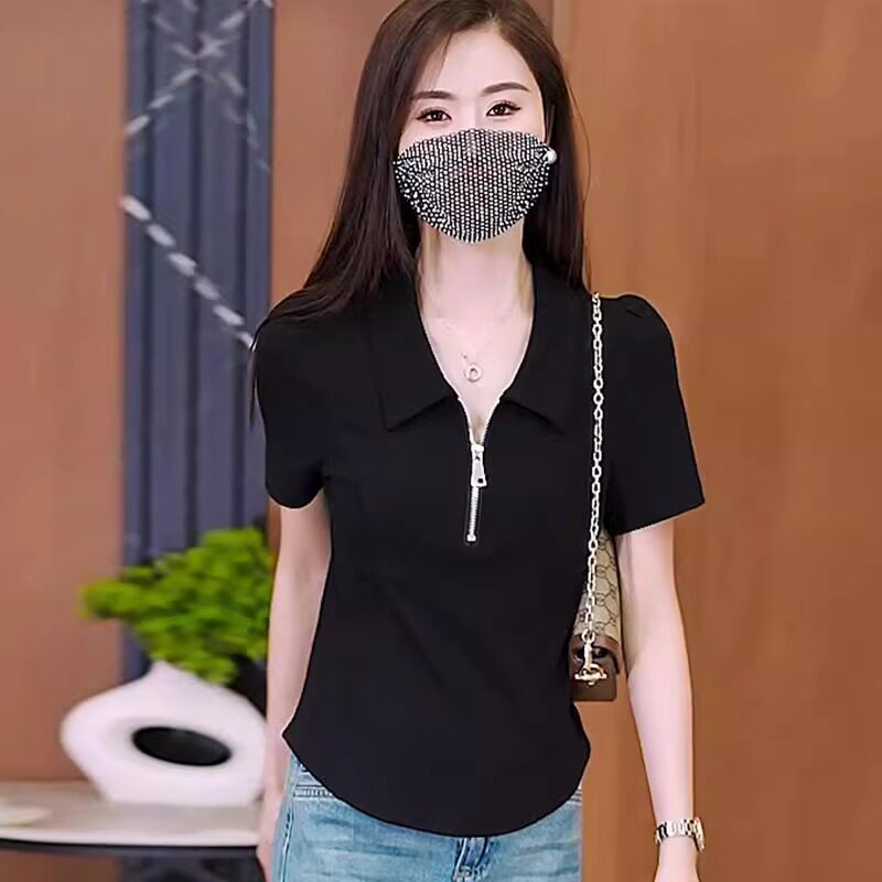品牌折扣正品女装断码清仓特价不能退换欧洲站半拉链polo领短袖T