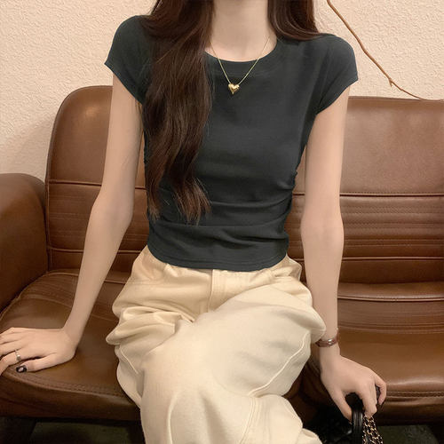 【品牌正品女装新品超级秒杀 不接受退换】灰色正肩短袖t恤女夏季