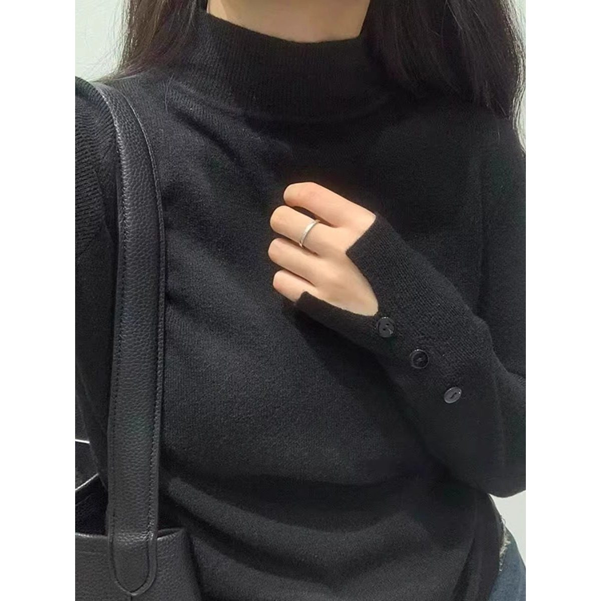 品牌正品女装衣服断码特价清仓 不退换-黑色半高领针织衫女冬季新