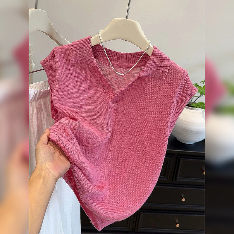 品牌折扣正品女装断码清仓特价不能退换玫粉色polo翻领针织衫女夏