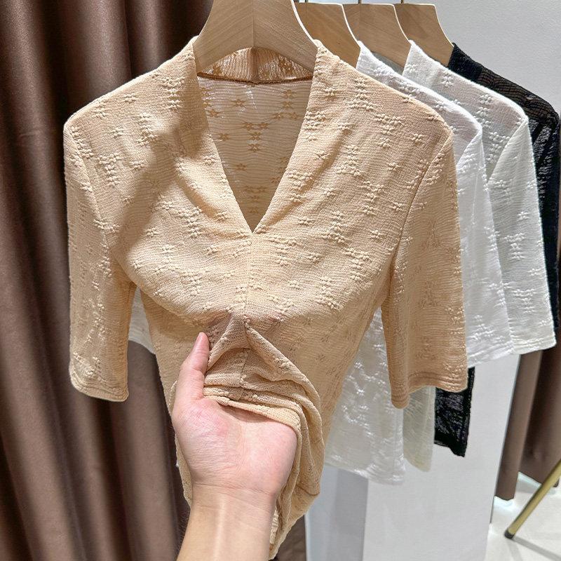 品牌折扣正品女装断码清仓特价不能退换蕾丝网纱中袖t恤女夏季
