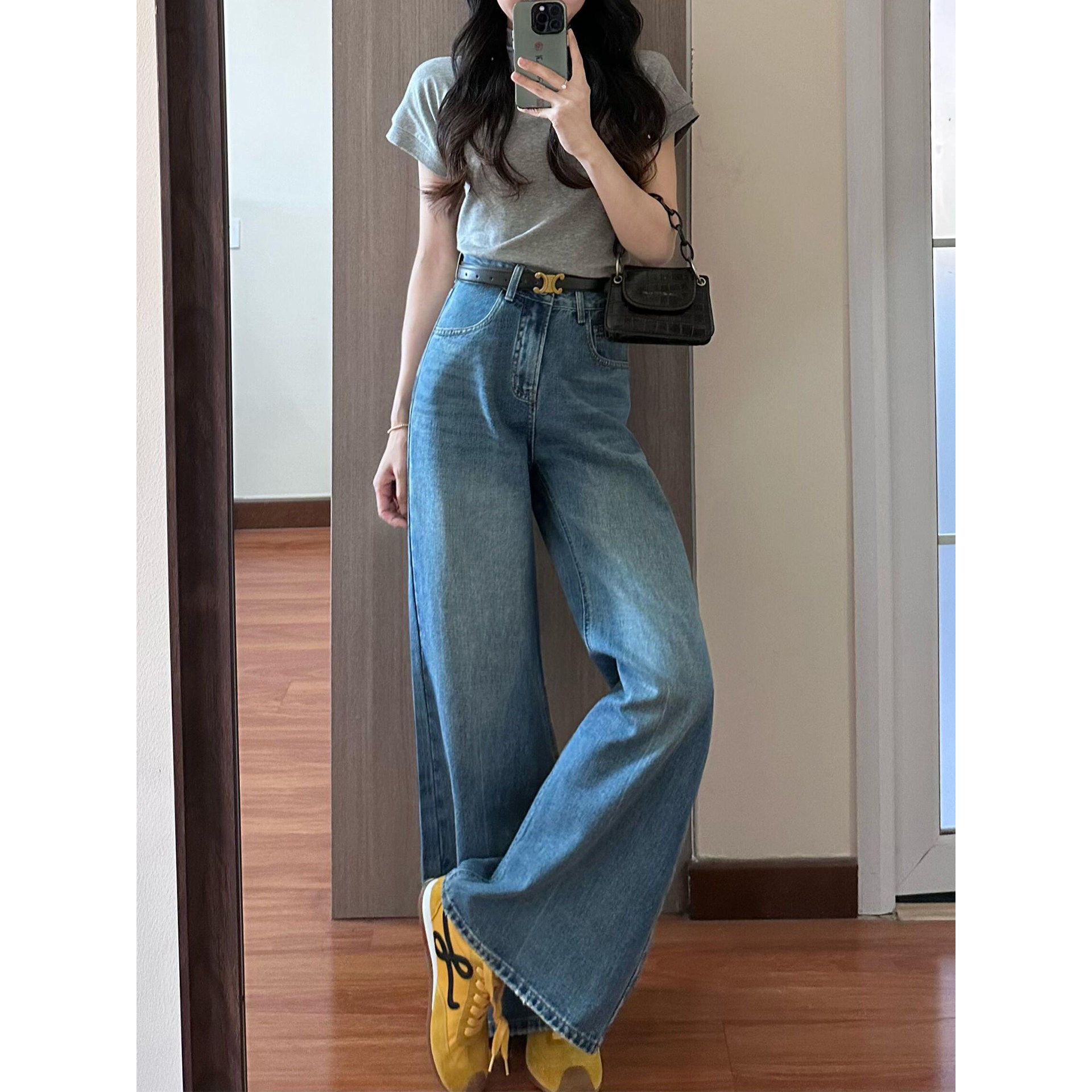 品牌正品女装衣服断码清仓不接受退换梨型身材复古蓝直筒牛仔裤