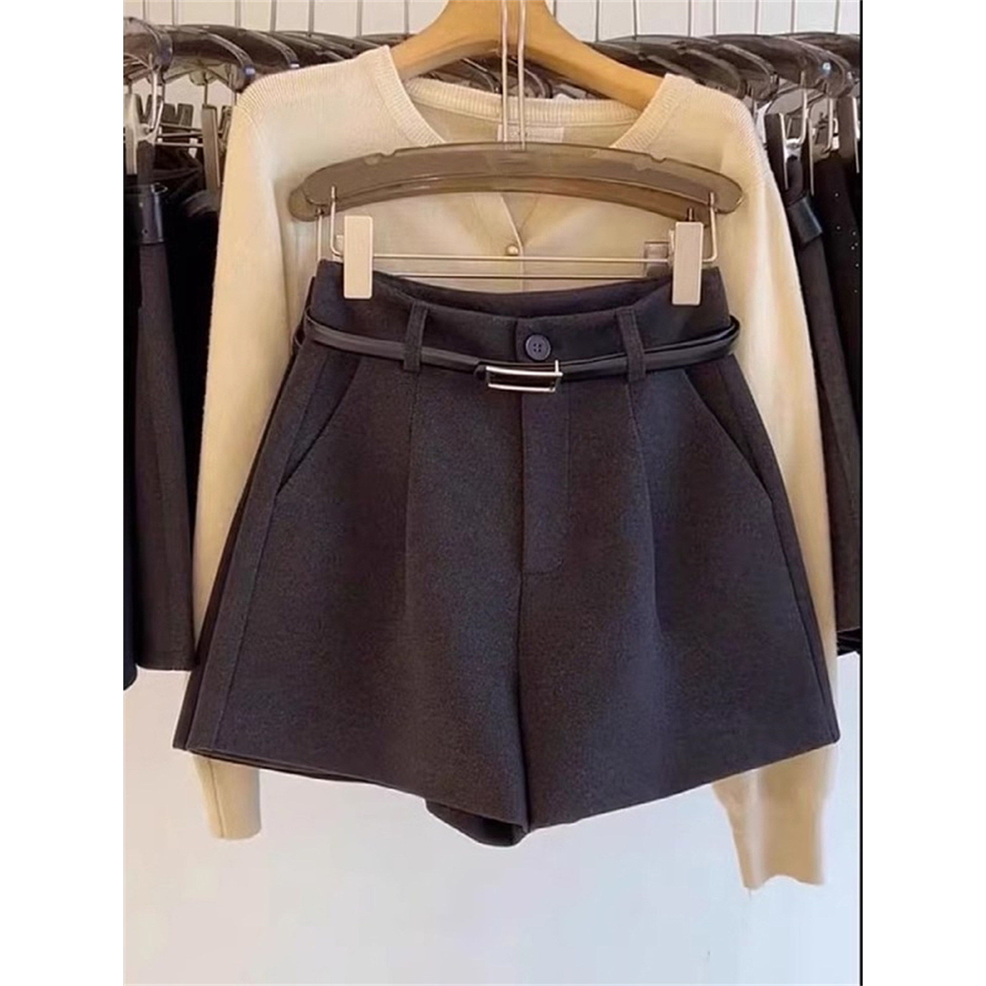 品牌正品女装衣服断码特价清仓 不接受退换-灰色毛呢短裤女秋冬