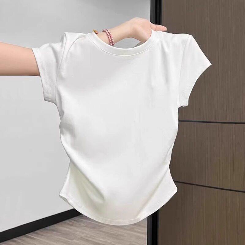 品牌折扣正品女装断码清仓特价不能退换藏青色收腰短袖T恤女夏季