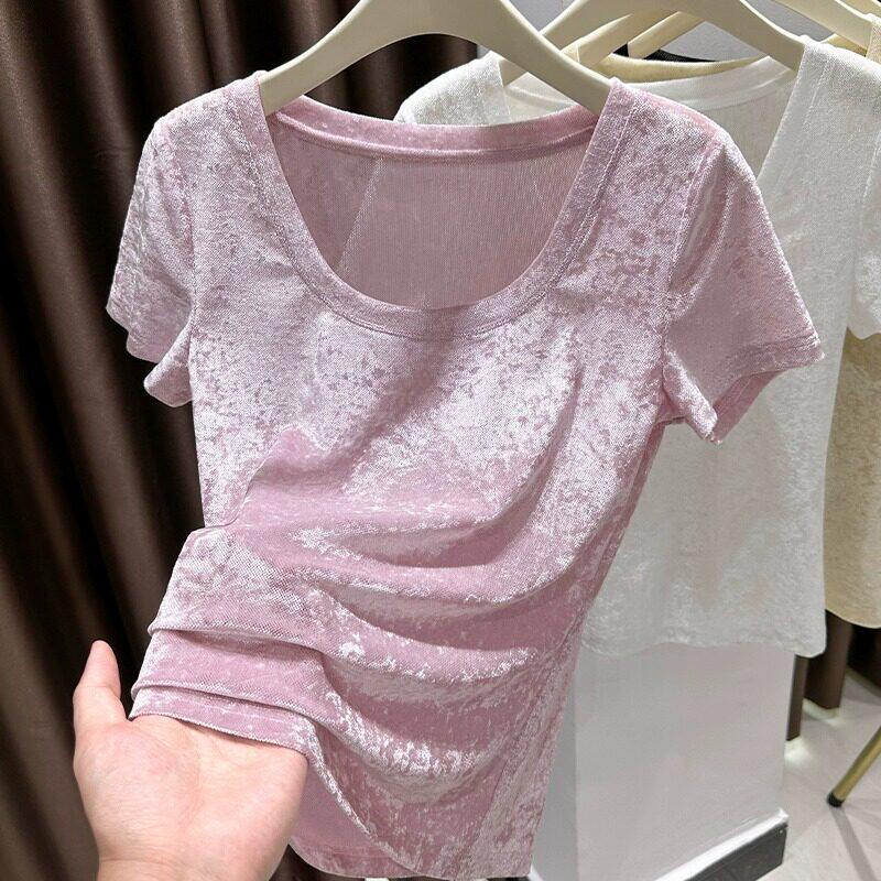 品牌折扣正品女装断码清仓特价不能退换粉色冰丝针织短袖t恤女夏