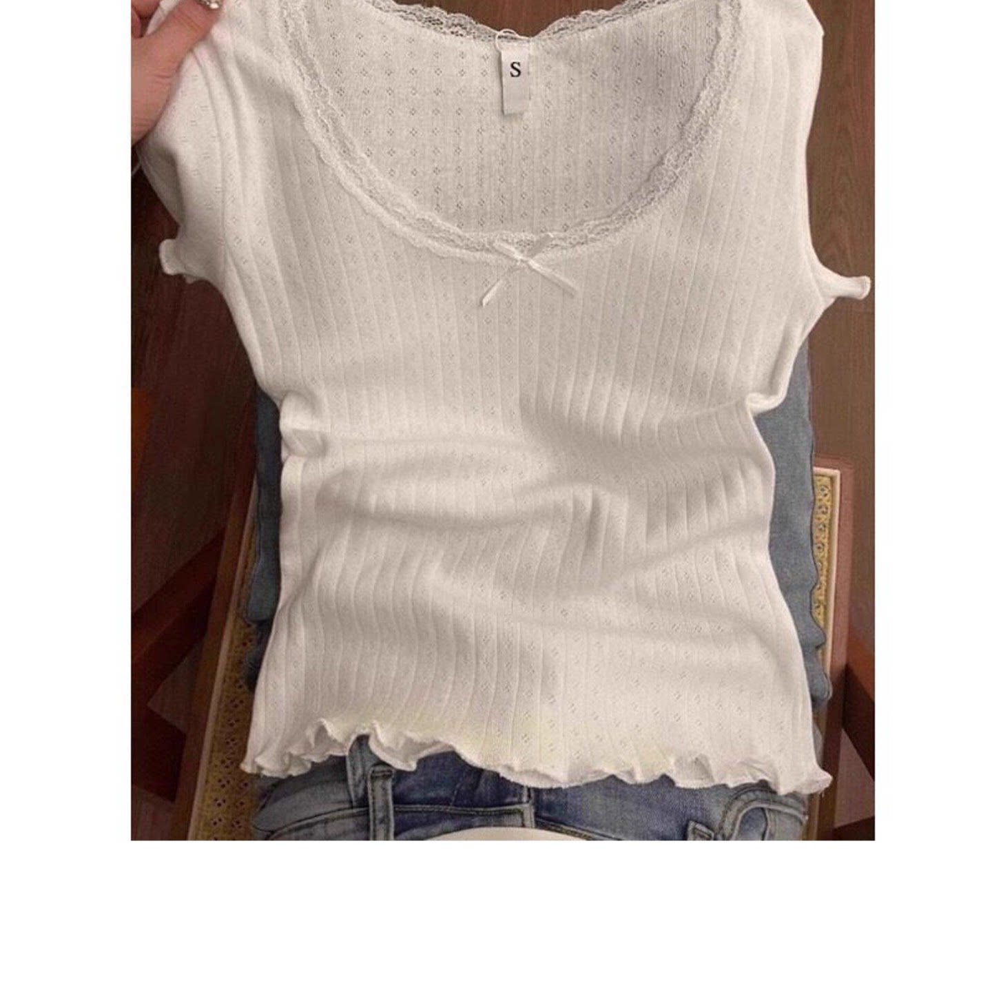 品牌折扣正品女装断码清仓特价不能退换白色蕾丝花边短袖T恤