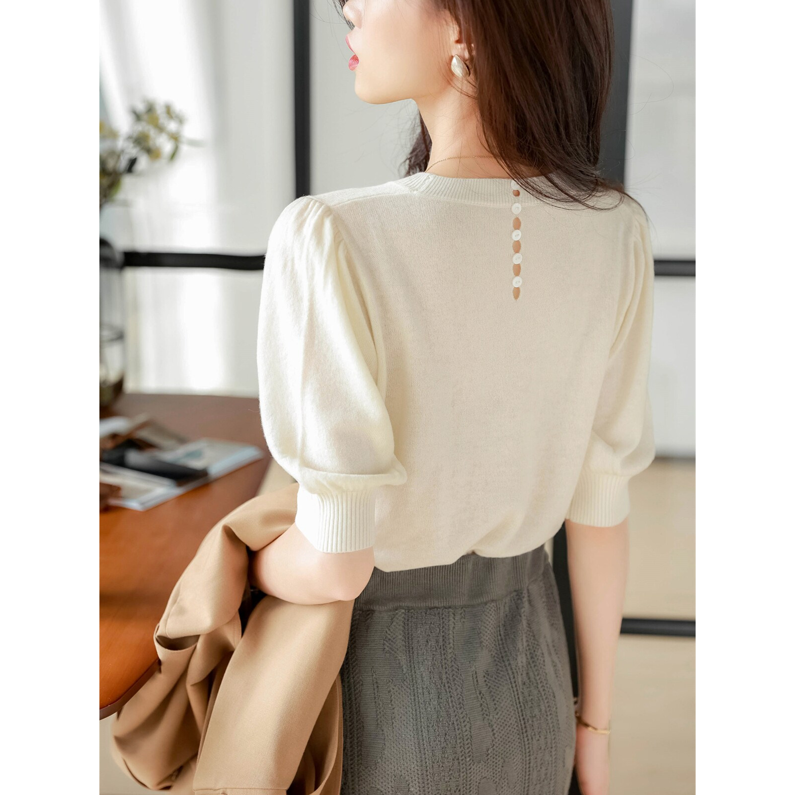 品牌正品女装衣服断码特价清仓 不接受退换-泡泡袖五分袖针织衫女