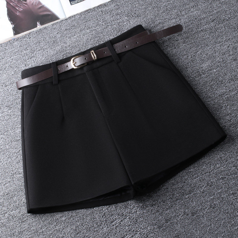 品牌正品女装衣服断码特价清仓 不接受退换-黑色毛呢短裤女冬天