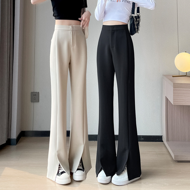 【品牌正品女装新品超级秒杀 不接受退换】黑色微喇西装裤女春季