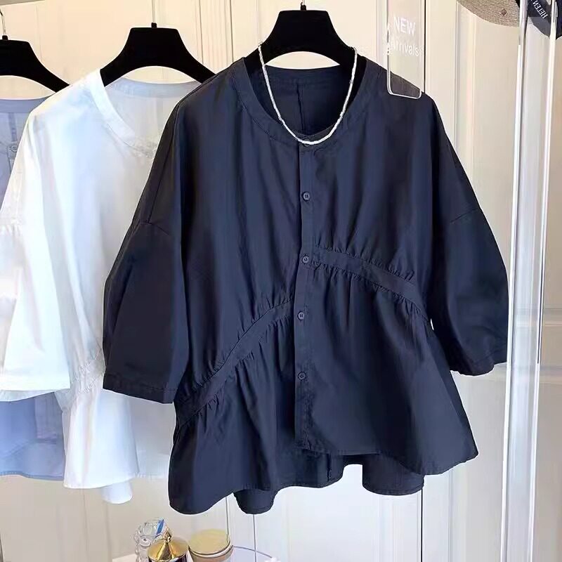 品牌折扣正品女装断码清仓特价不能退换法式不对称短袖衬衫T恤女