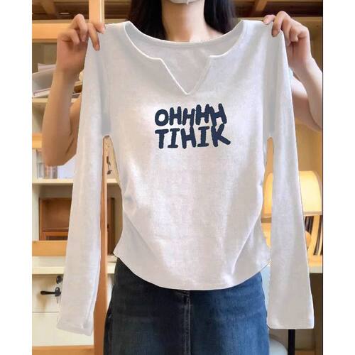 品牌折扣正品女装断码清仓特价不能退换正肩白色长袖t恤女春秋新
