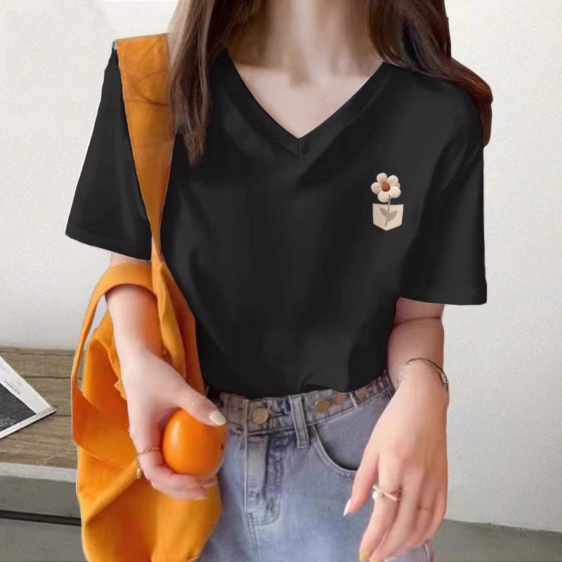 品牌折扣正品女装断码清仓特价不能退换奶杏色正肩V领短袖T恤