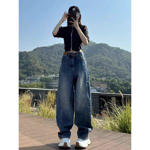 品牌折扣正品女装断码清仓特价不能退换深蓝色复古牛仔裤女春秋