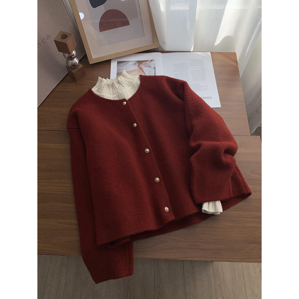 品牌折扣正品女装断码清仓特价不能退换卡其色气质小香风圆领毛衣