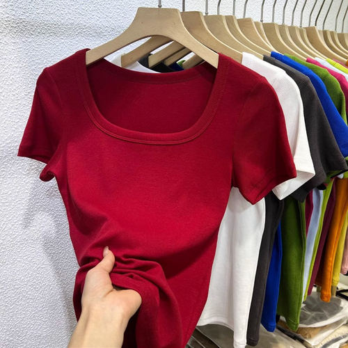 品牌折扣正品女装断码清仓特价不能退换樱桃红正肩短袖T恤女夏季