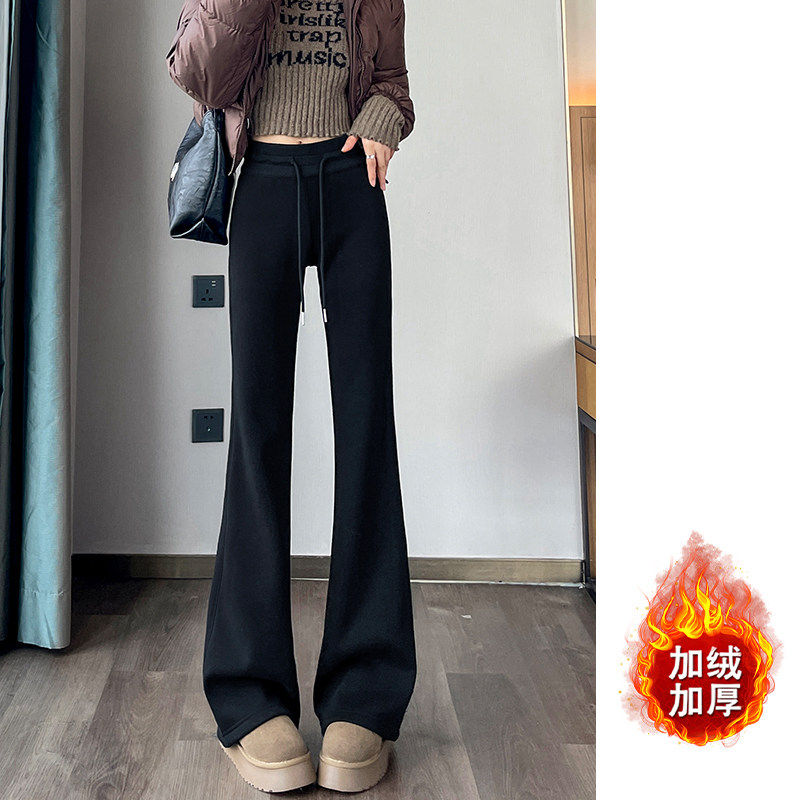 品牌正品女装衣服断码特价清仓 不退换-黑色微喇裤女秋冬加绒高腰