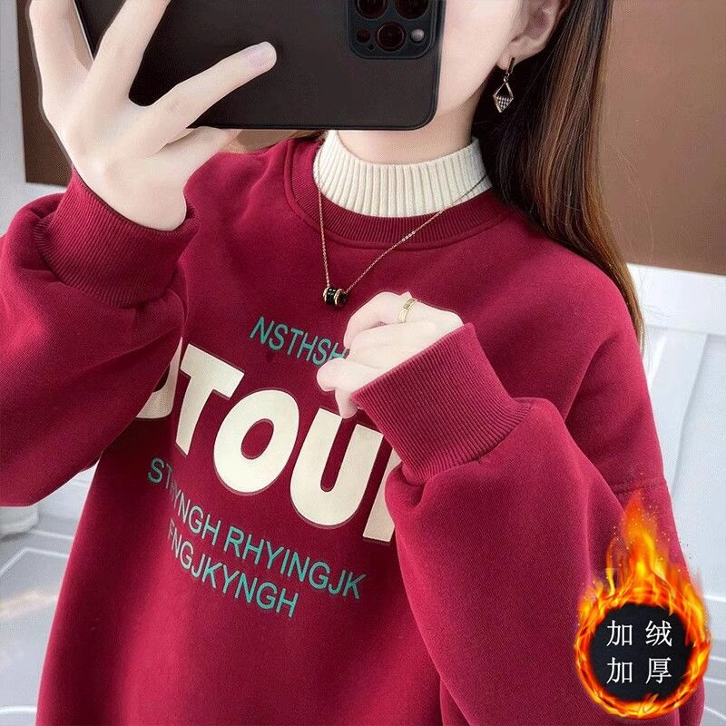 品牌折扣正品女装断码清仓特价不能退换酒红色半高领卫衣女秋