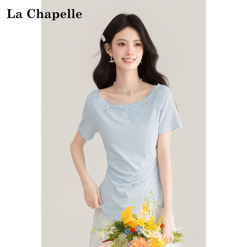 品牌折扣正品女装断码清仓特价不能退换蓝色刺绣花朵短袖 夏季