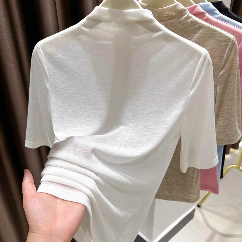 品牌折扣正品女装断码清仓特价不能退换超薄天丝面膜半高领短袖T