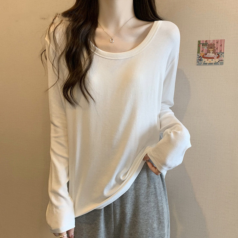 品牌折扣正品女装断码清仓特价不能退换白色U领长袖T恤2025秋