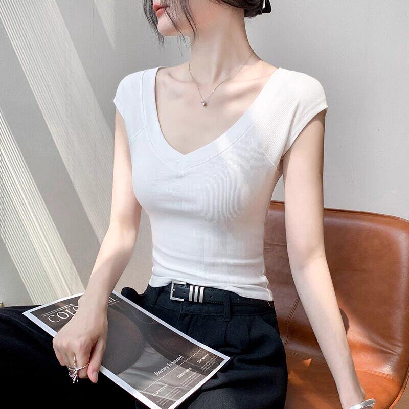 品牌折扣正品女装断码清仓特价不能退换白色V领短袖T恤女新款夏季