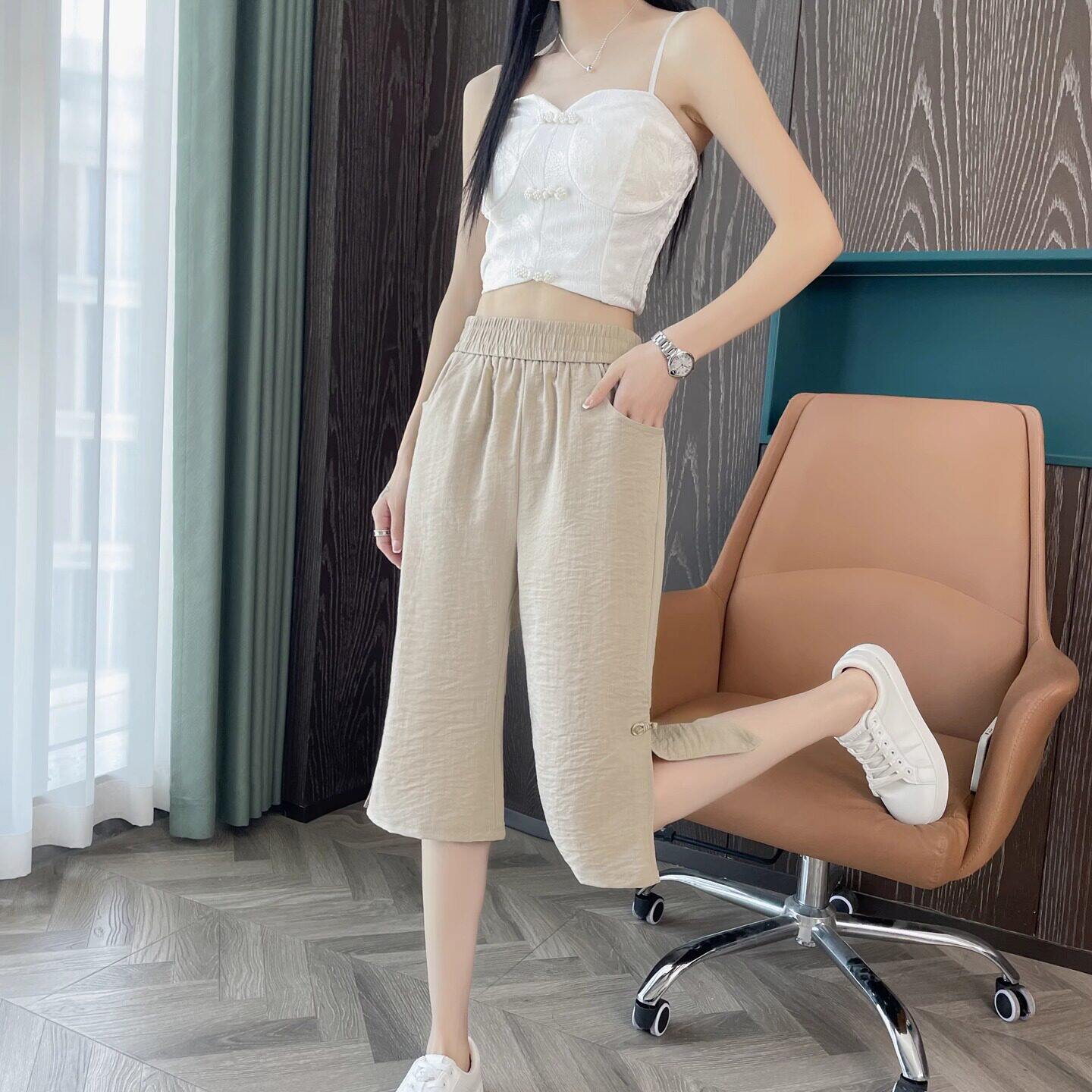 品牌折扣正品女装断码清仓特价不能退换新中式冰丝棉麻七分裤女