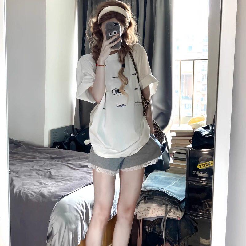 品牌正品女装衣服断码特价清仓 不退换-灰色蕾丝边短裤女夏季薄款