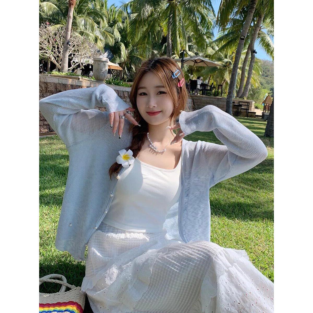 品牌折扣正品女装断码清仓特价不能退换蓝色冰丝针织开衫防晒衣
