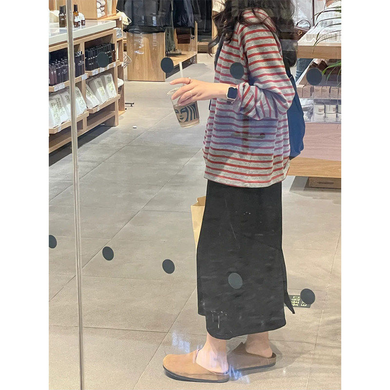 品牌折扣正品女装断码清仓特价不能退换欧货圆领条纹打底衫女秋季