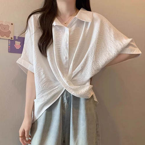 品牌折扣正品女装断码清仓特价不能退换白色不规则交叉短袖衬衫女