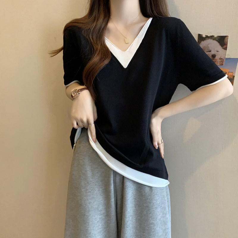 品牌折扣正品女装断码清仓特价不能退换V领T恤女短袖夏季薄款宽松
