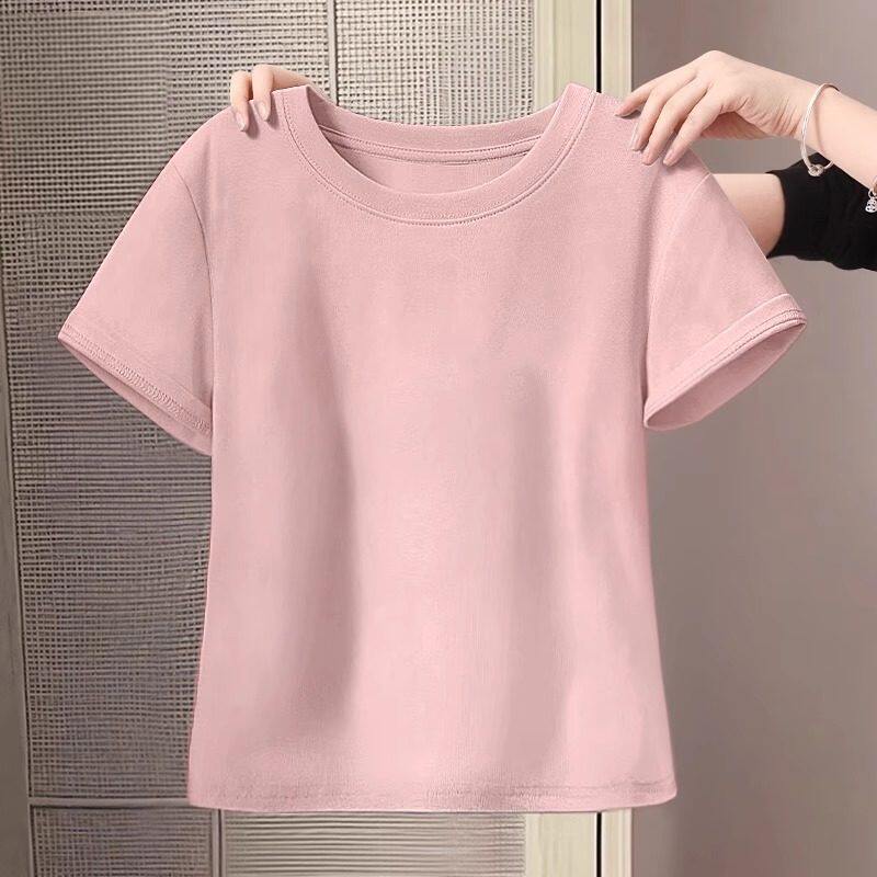 品牌正品女装衣服断码特价清仓 不退换-欧货粉色圆领棉短袖T恤