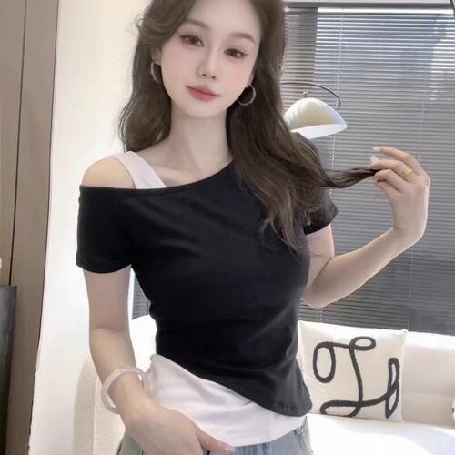 品牌折扣正品女装断码清仓特价不能退换时尚假俩件短袖女t恤2026