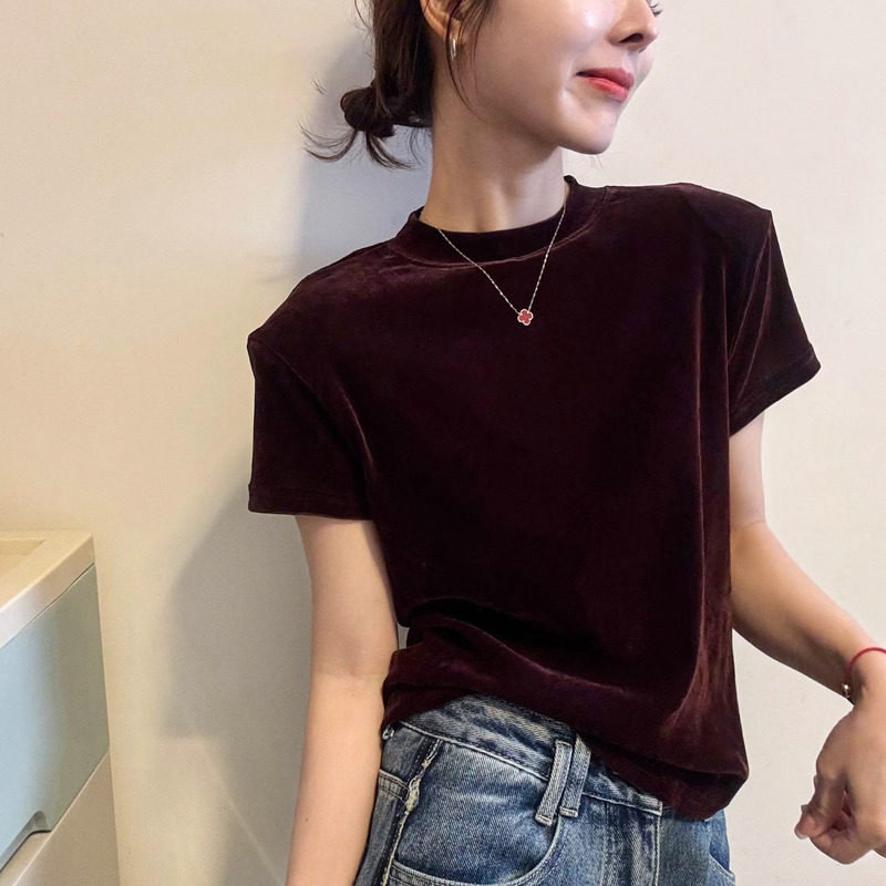 品牌折扣正品女装断码清仓特价不能退换金丝绒半高领T恤女2026早