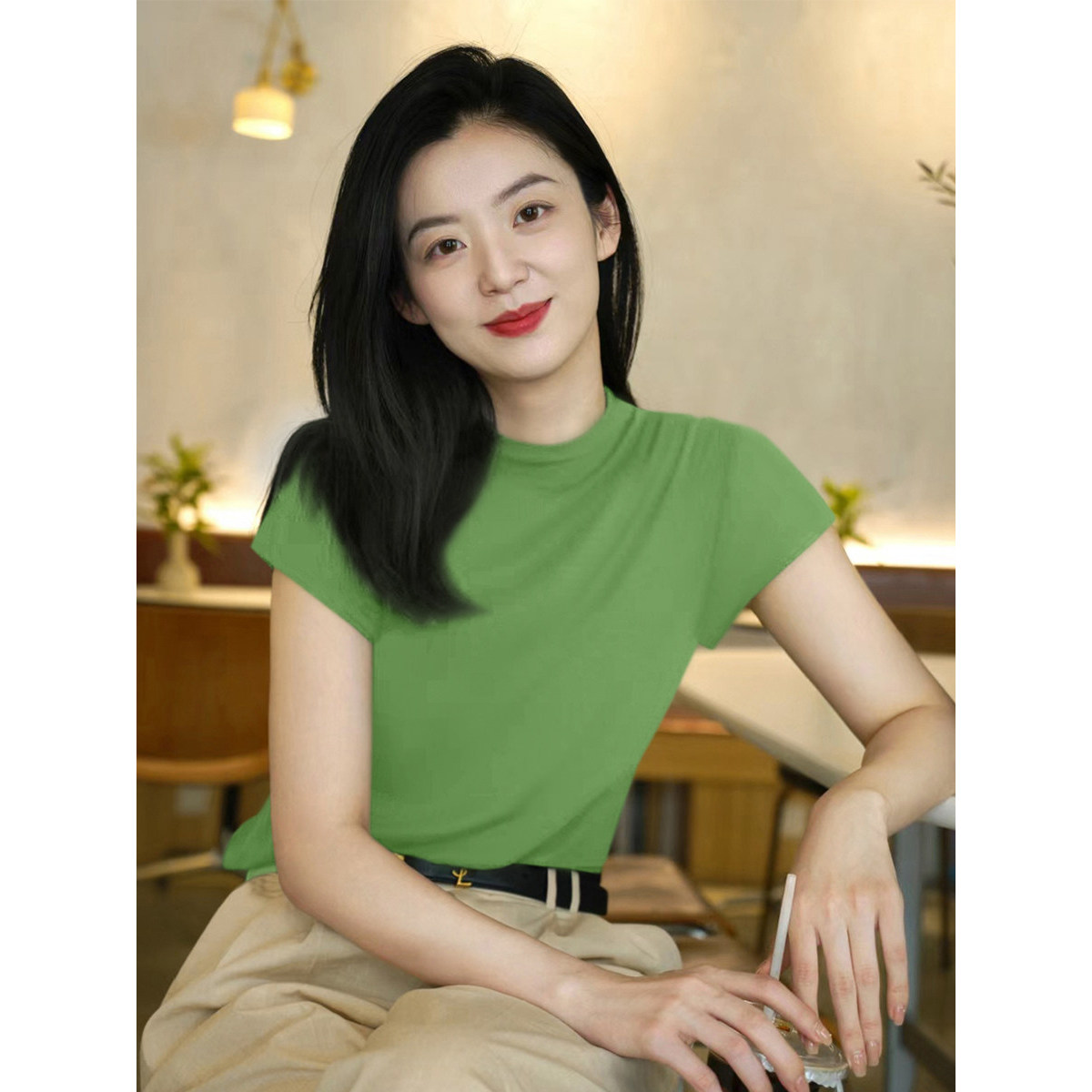 品牌正品女装衣服断码特价清仓 不接受退换-紫色圆领针织短袖t恤