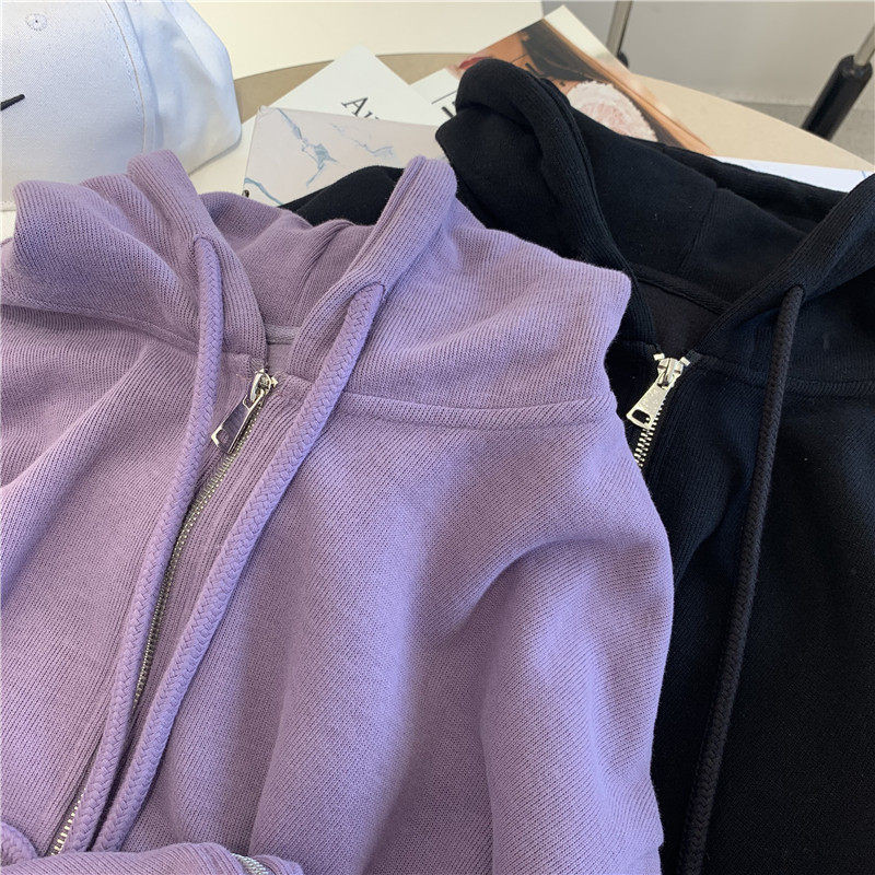 品牌折扣正品女装断码清仓特价不能退换紫色连帽卫衣开衫外套女