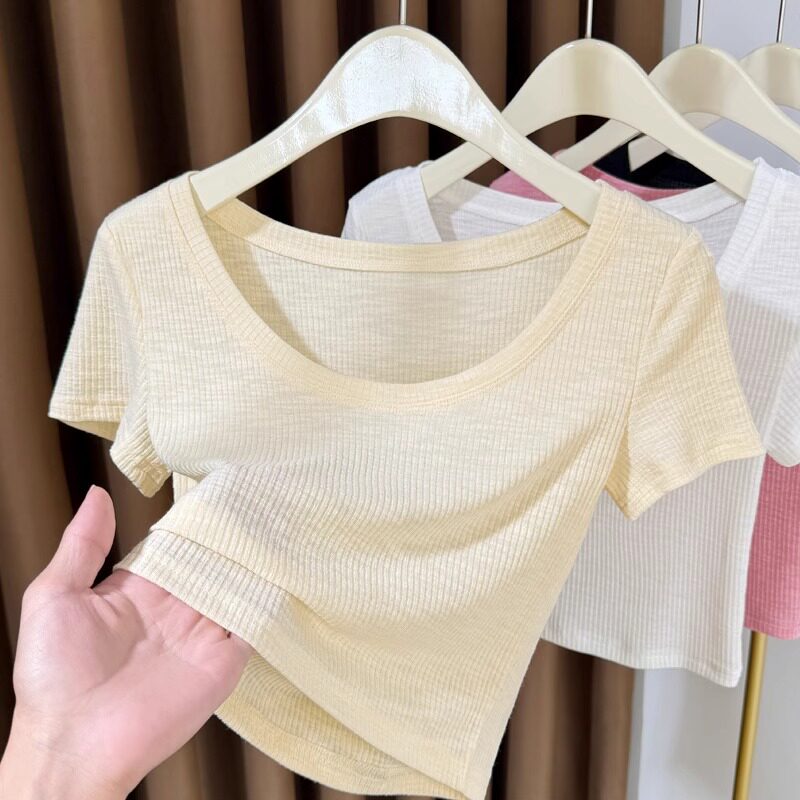 品牌折扣正品女装断码清仓特价不能退换黑色竹节棉短袖t恤女夏季