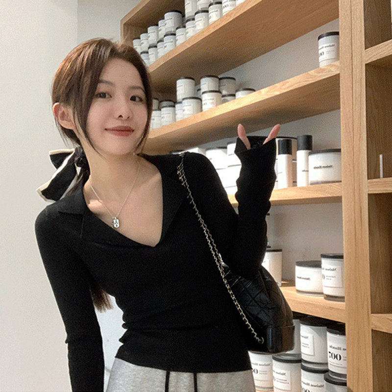 品牌折扣正品女装断码清仓特价不能退换V领长袖T恤女秋季新款修